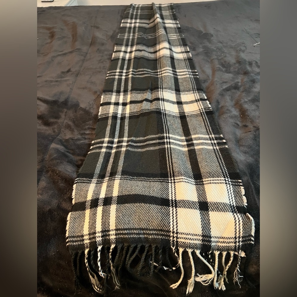 Soft black, white, and gray scarf